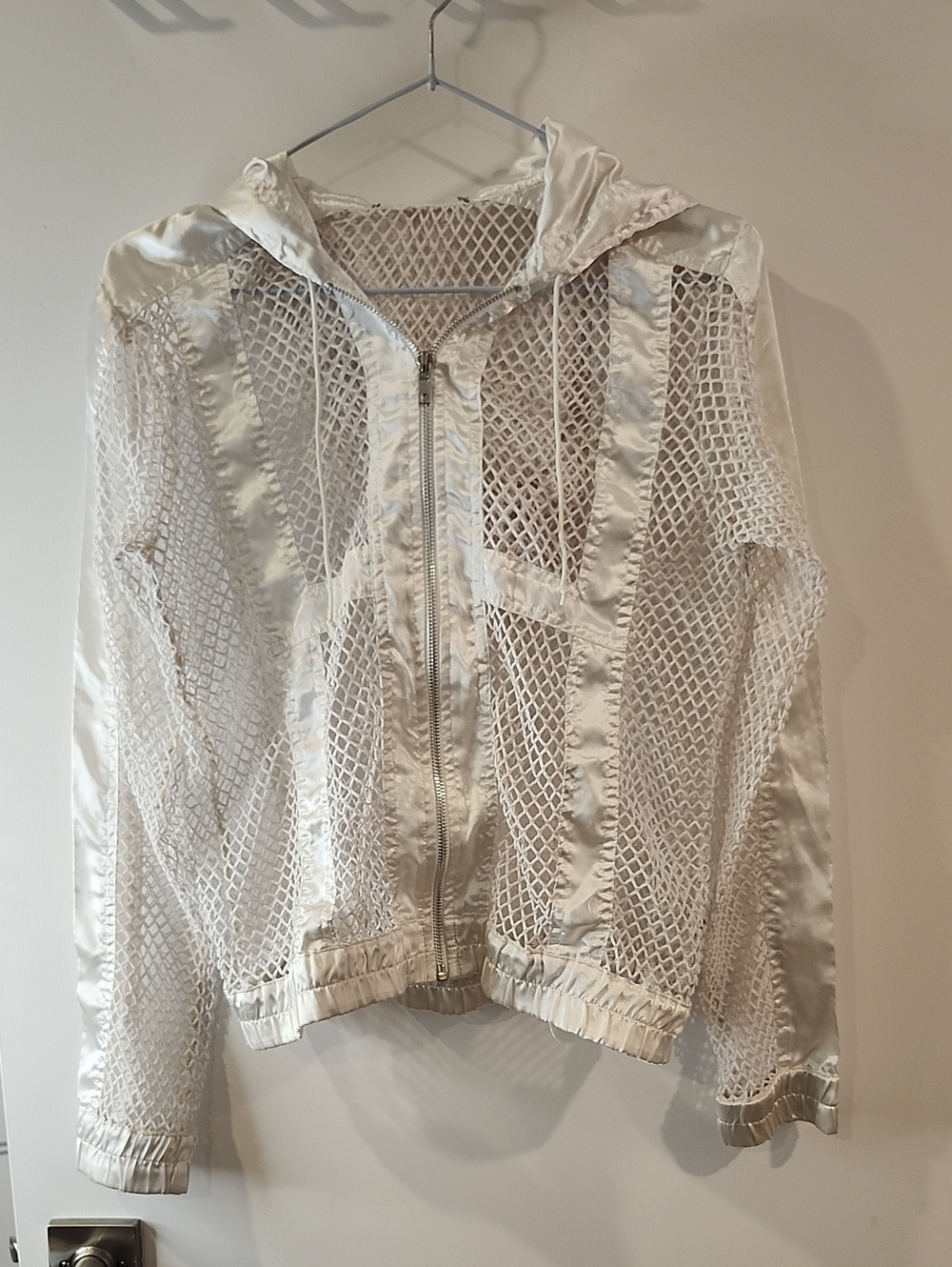 P2P 19" White Mesh Satin Hooded Zip Jacket